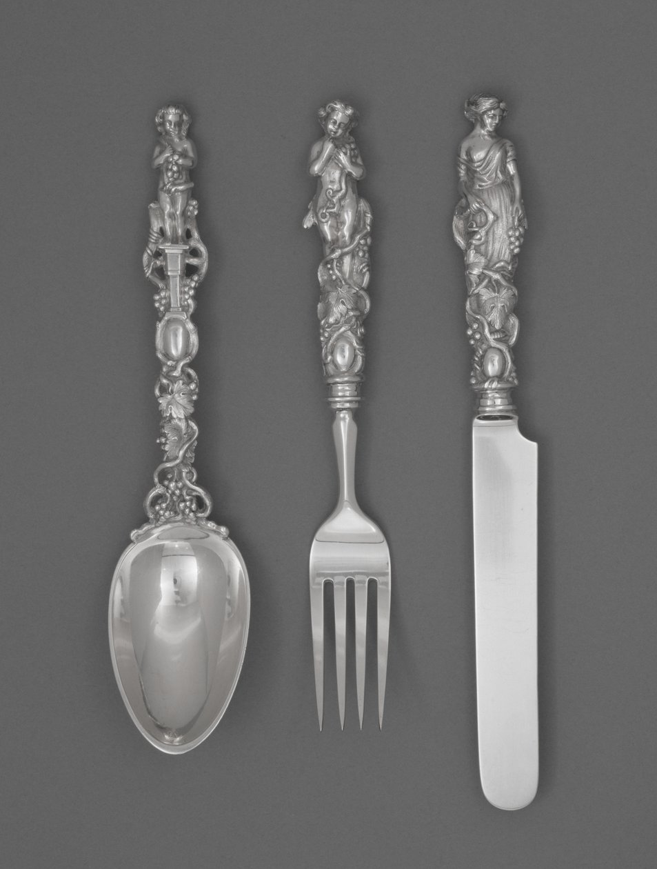 Set aus Kinderbesteck (Messer, Gabel und Löffel), ca. 1865-1874 von William Bogert