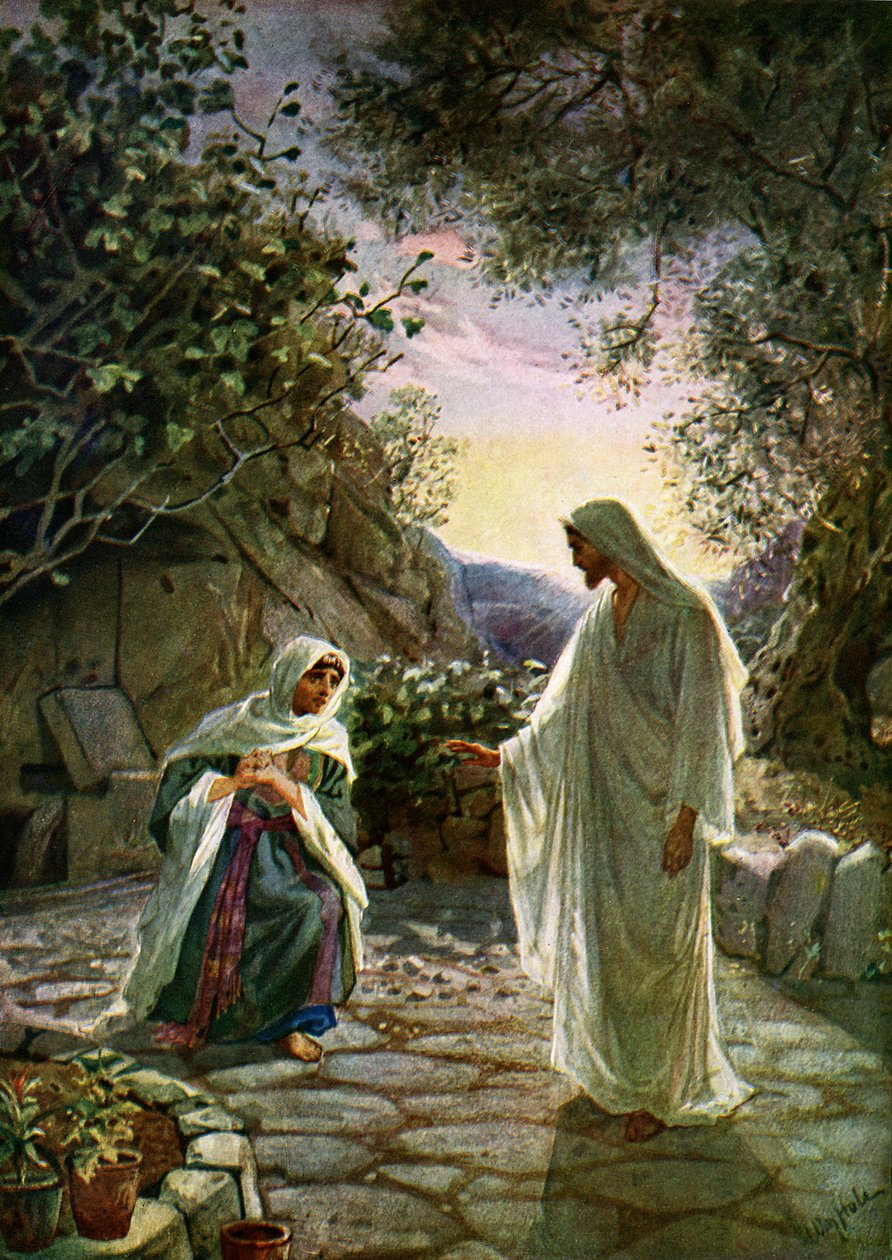 Maria Magdalena spricht mit dem auferstandenen Jesus - Bibel von William Brassey Hole
