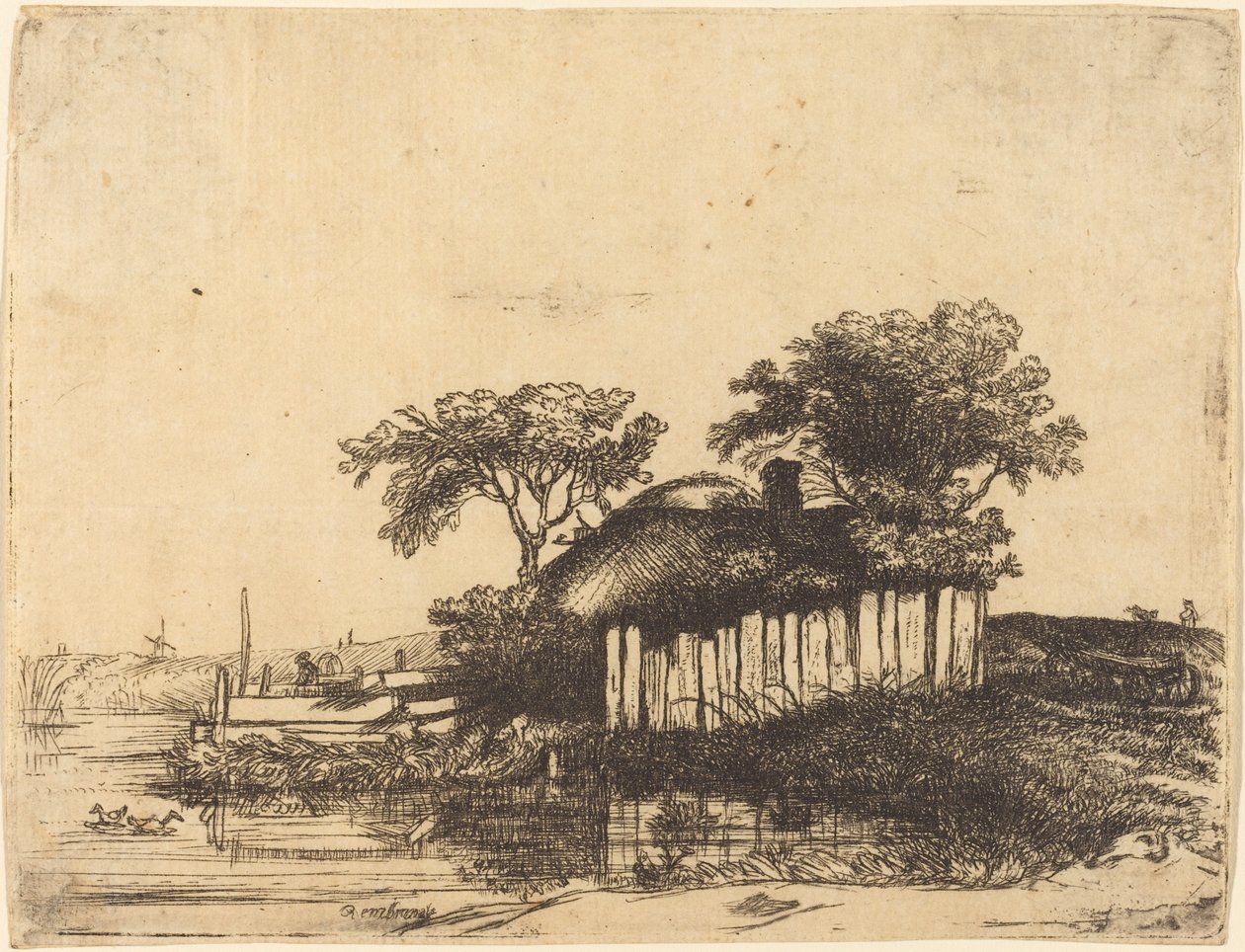 Hütte mit weißem Zaun von William Byron after Rembrandt van Rijn
