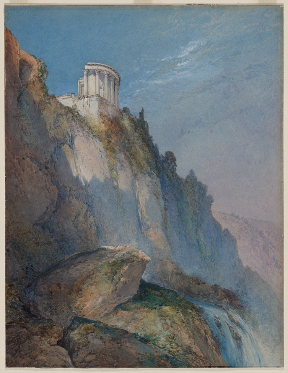 Der Tempel der Vesta und die Wasserfälle von Tivoli, 1859 von William Callow