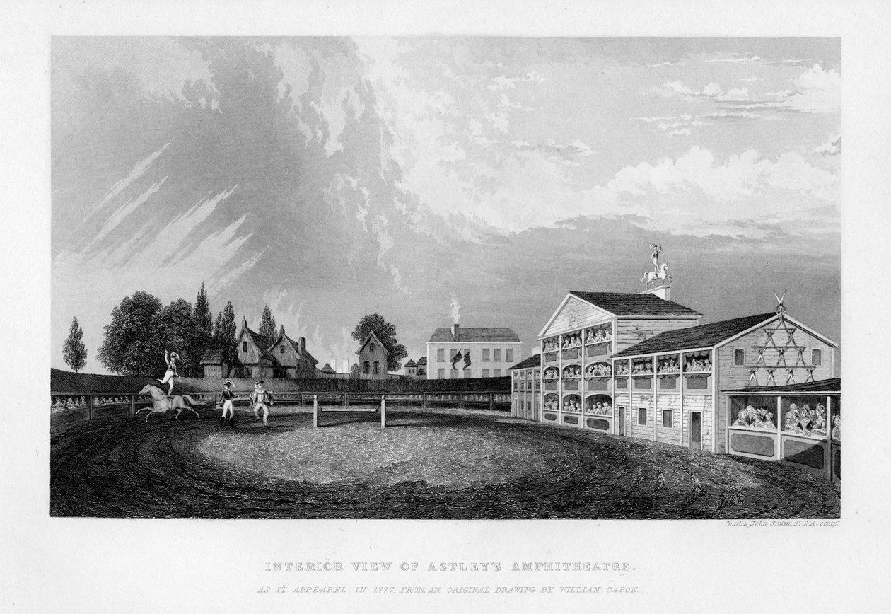 Innenansicht des Astleys Amphitheaters in London, wie es 1777 erschien von William Capon
