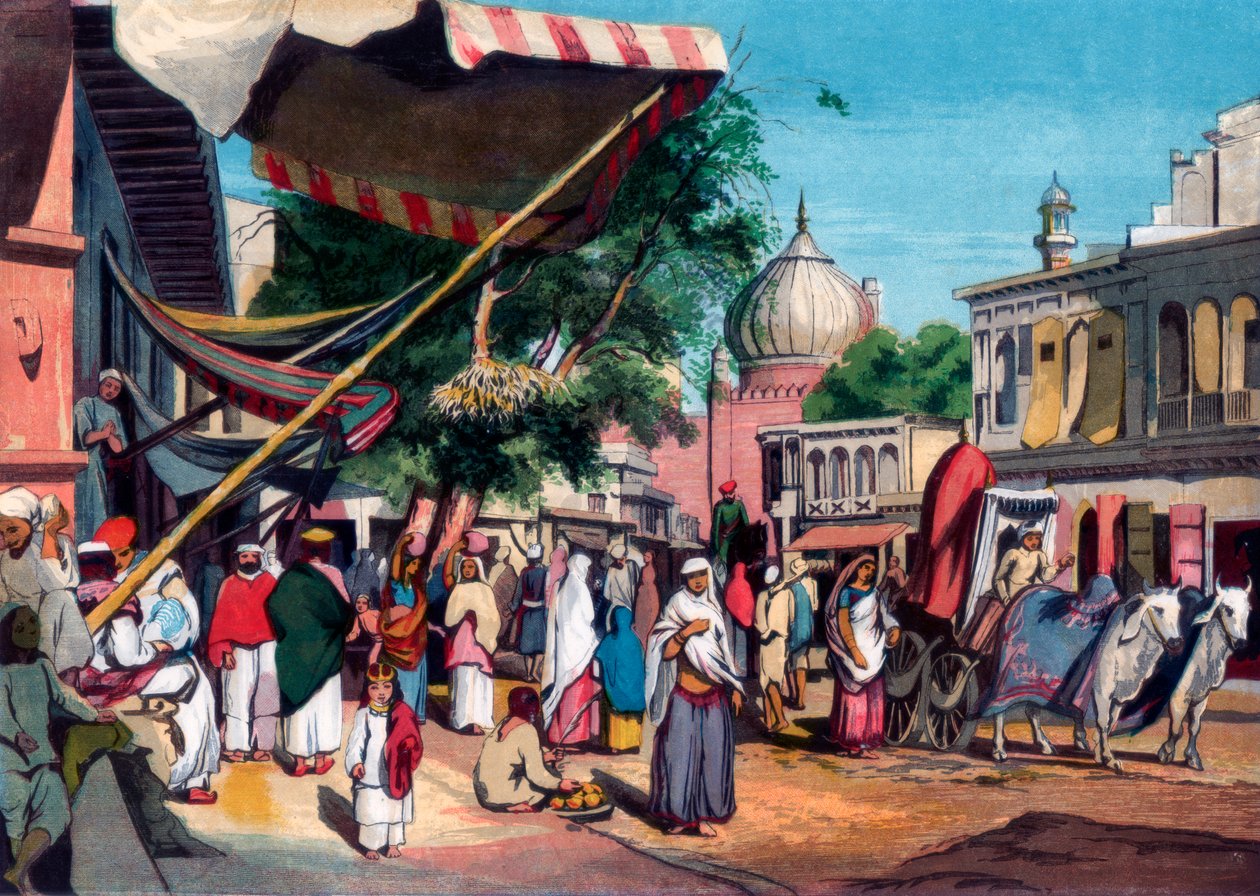 Eine Straße hinter der Jami Masjid, Delhi, Indien, 1857 von William Carpenter