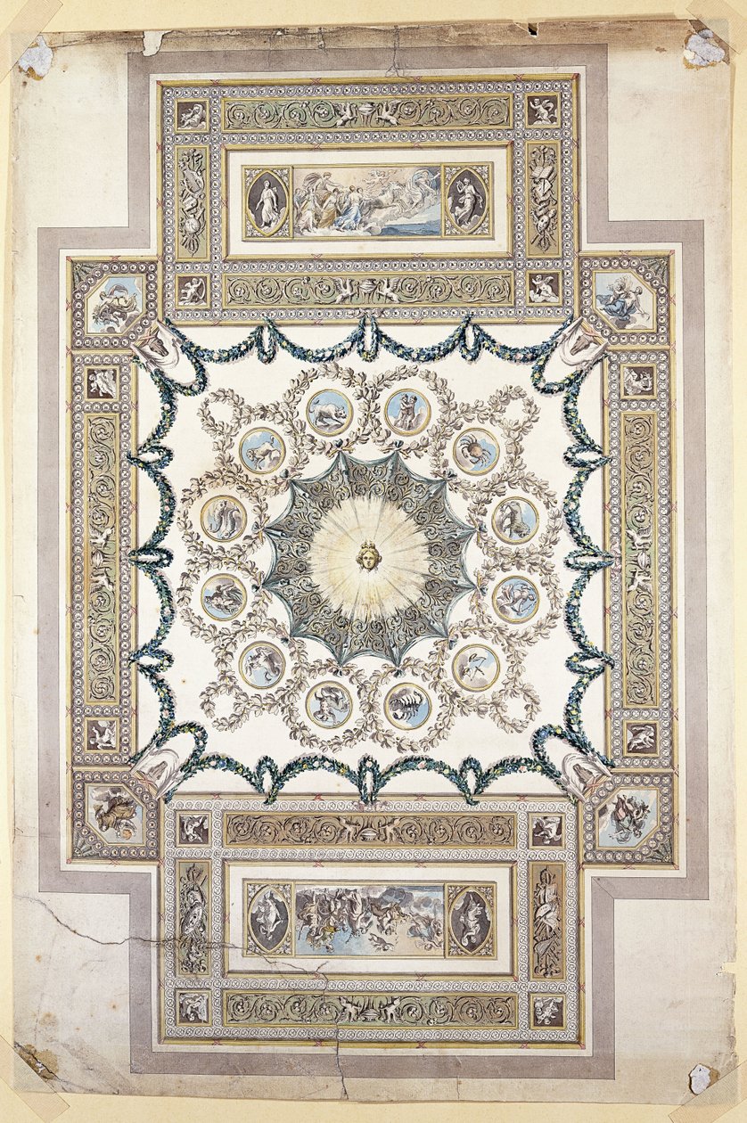 Entwurf für die Bibliotheksdecke in Woburn Abbey von William Chambers