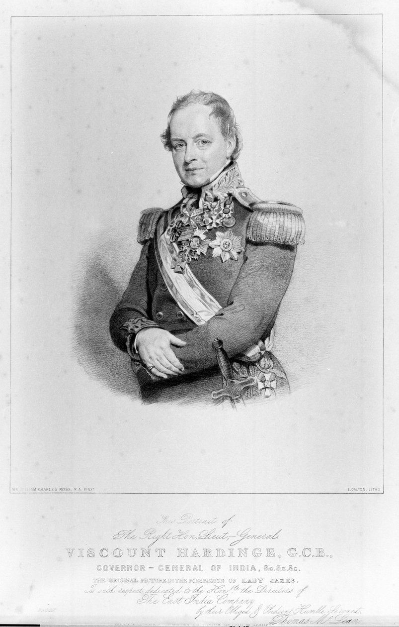 Der ehrenwerte Generalleutnant Viscount Hardinge, GCB, Generalgouverneur von Indien von William Charles (after) Ross