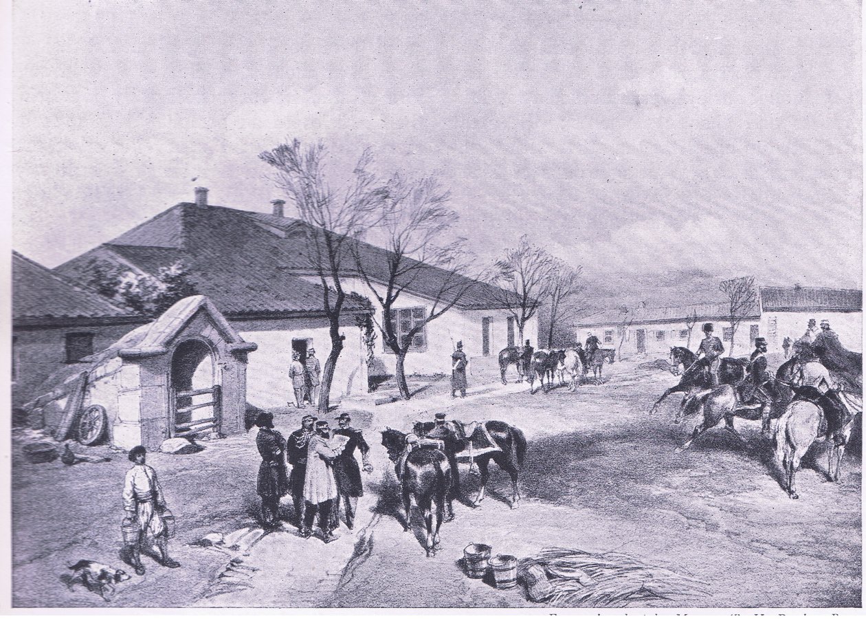 Lord Raglans Hauptquartier in Khutor-Karagatch, Illustration aus British Battles on Land and Sea, 1915 von William Crimea Simpson