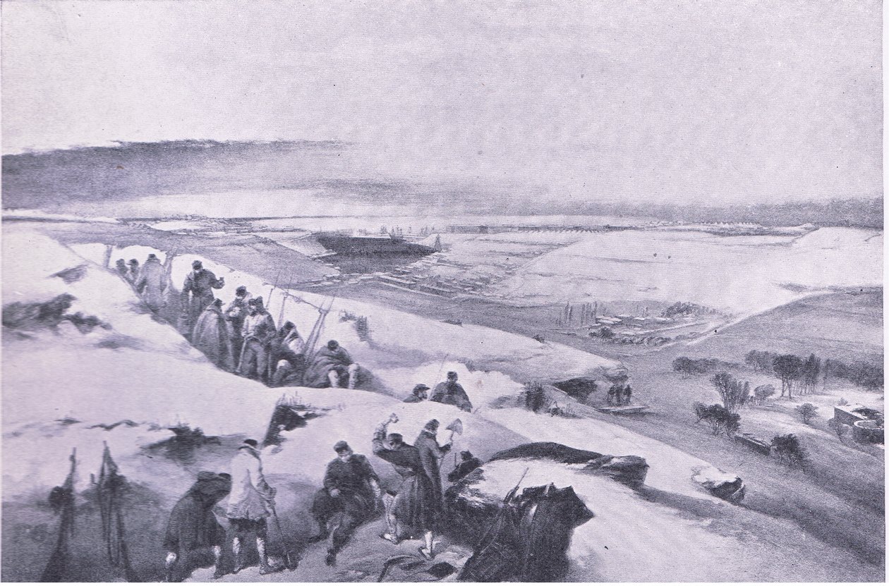 Sewastopol von der Batterie am äußersten rechten Flügel des französischen Angriffs, Illustration aus British Battles on Land and Sea, 1915 von William Crimea Simpson