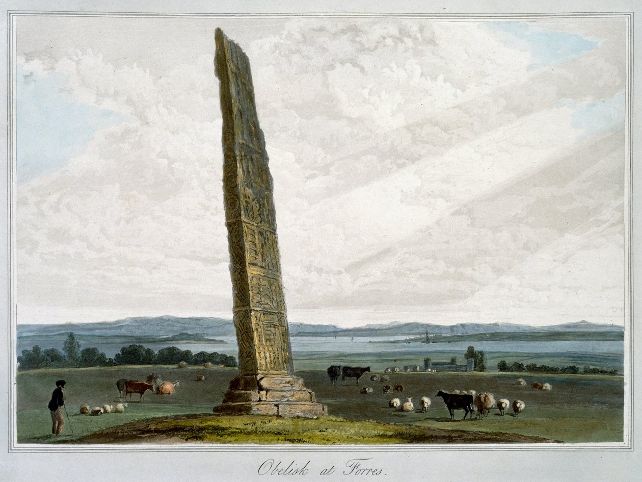 Obelisk bei Forres, Moray, Schottland, 1821 von William Daniell