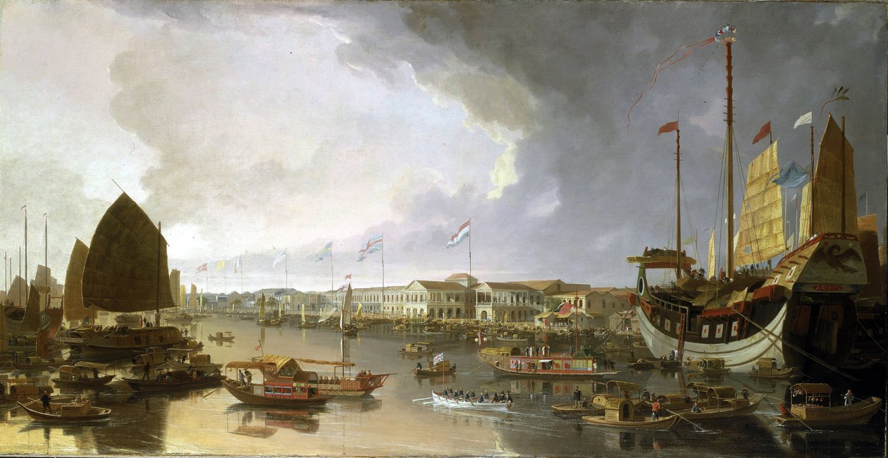 Überblick über europäische Fabriken in Kanton (China), mit Beschreibungen der Navigation auf dem Guangdong-Fluss (oder Perlfluss) und einer Vielzahl von Booten von William Daniell