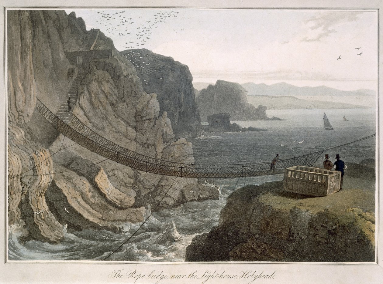 Die Seilbrücke in der Nähe des Leuchtturms, Holyhead, aus 