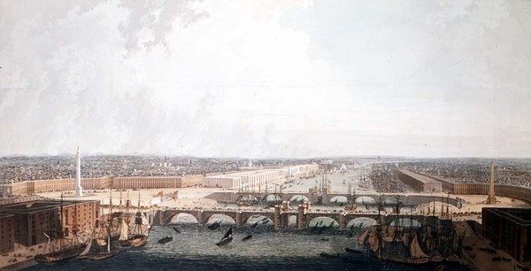 Ansicht von London mit den Verbesserungen seines Hafens und der doppelten London Bridge. Eingereicht beim Sonderausschuss des Unterhauses von William Daniel von William Daniell