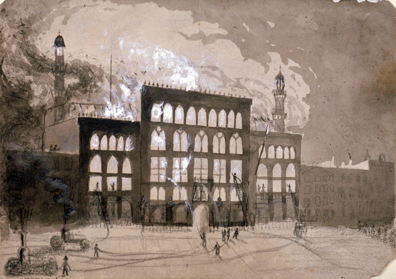 Feuer im Alhambra-Theater, Leicester Square, London, 1882-1883 von William Dickes