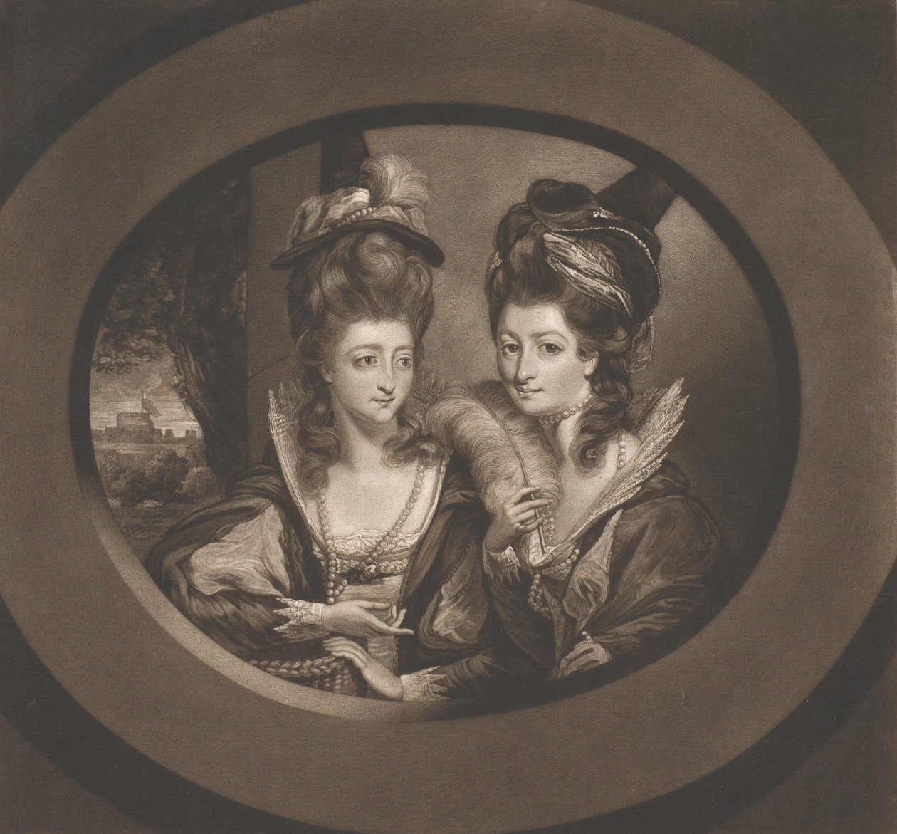 Mrs. Gwyn & Mrs. Bunbury in den Charakteren der Lustigen Weiber von Windsor von William Dickinson