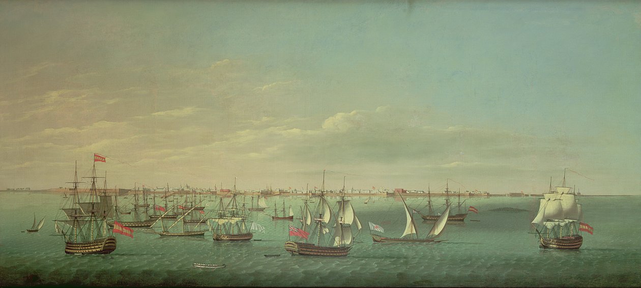 Britische, französische, portugiesische und spanische Handelsschiffe und Kriegsschiffe vor Cádiz von William Dixon