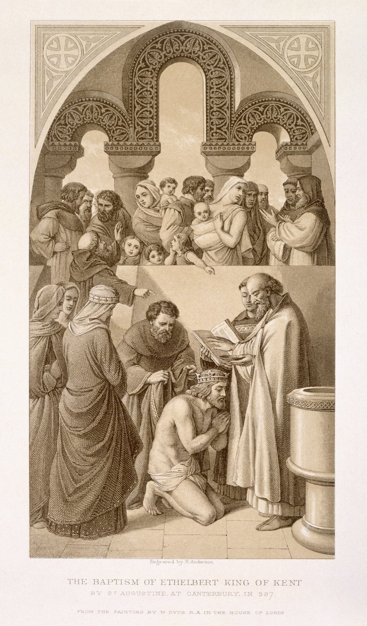 Die Taufe von König Ethelbert (ca. 552-616) von Kent durch St. Augustine in Canterbury im Jahr 597, aus 