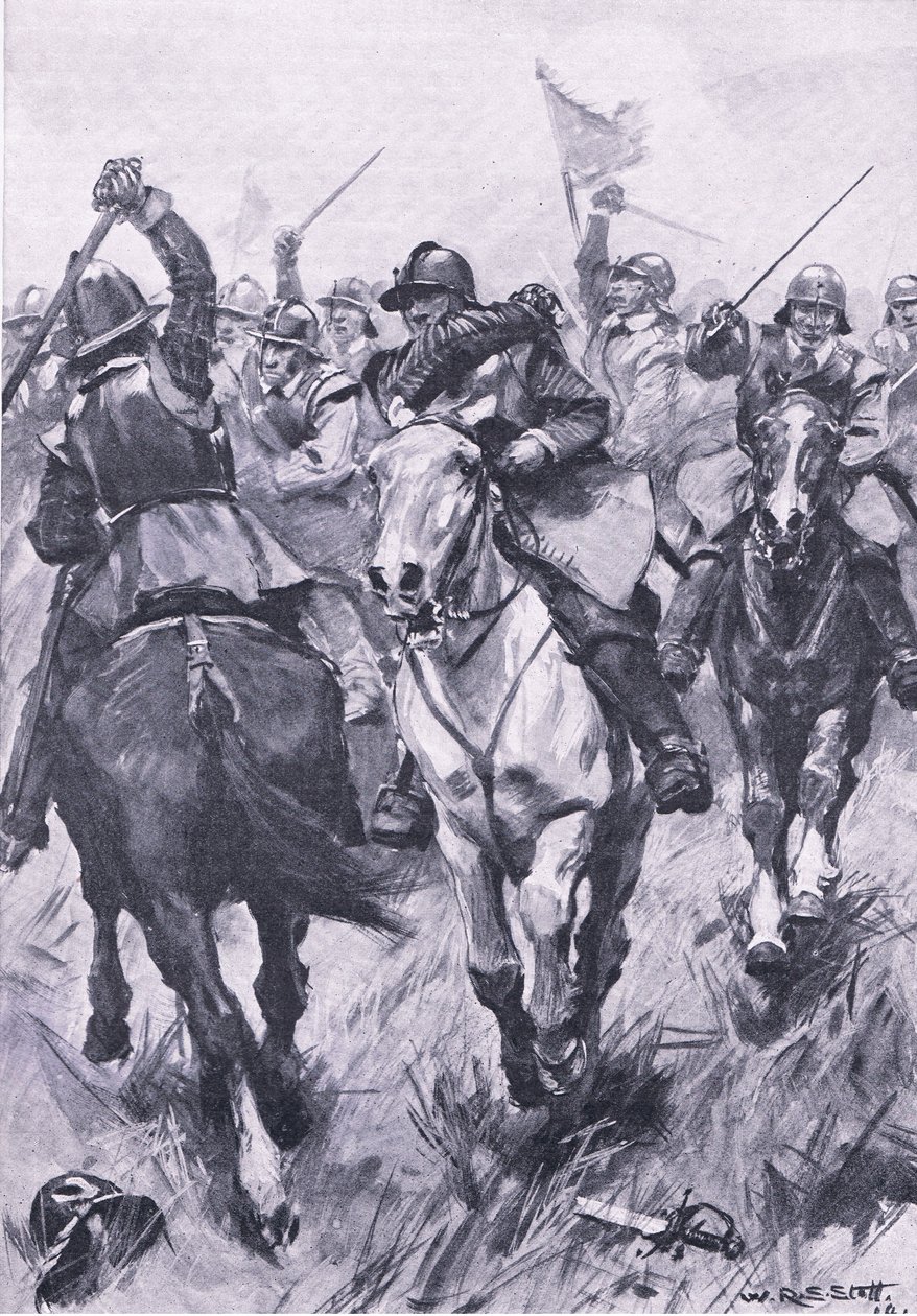 Der Kavalleriekonflikt bei Dunbar, 3. September 1650, Illustration aus British Battles on Land and Sea, 1915 von William Edward Stott