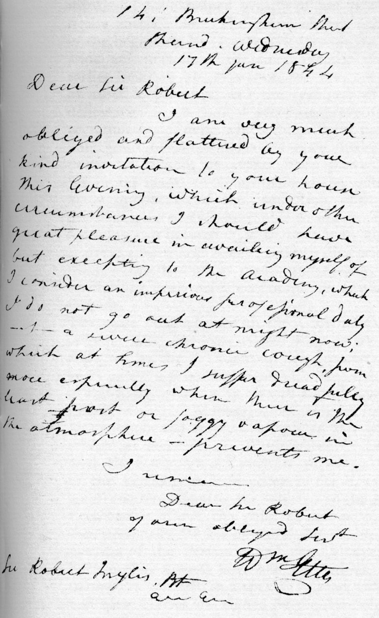 Ein Brief von William Etty, 17. Januar 1844 von William Etty