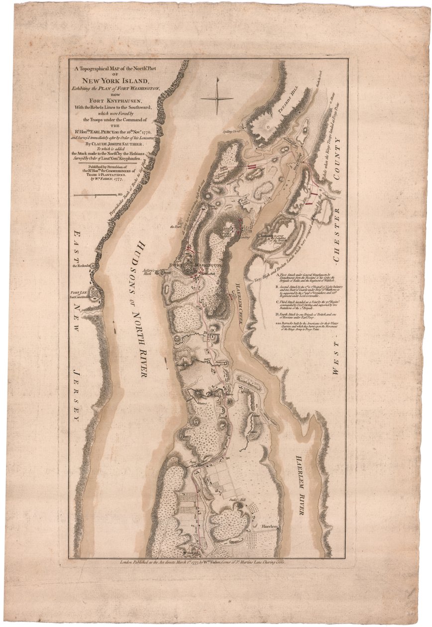 Eine topographische Karte des nördlichen Teils der Insel New York von Sauthier von William Faden