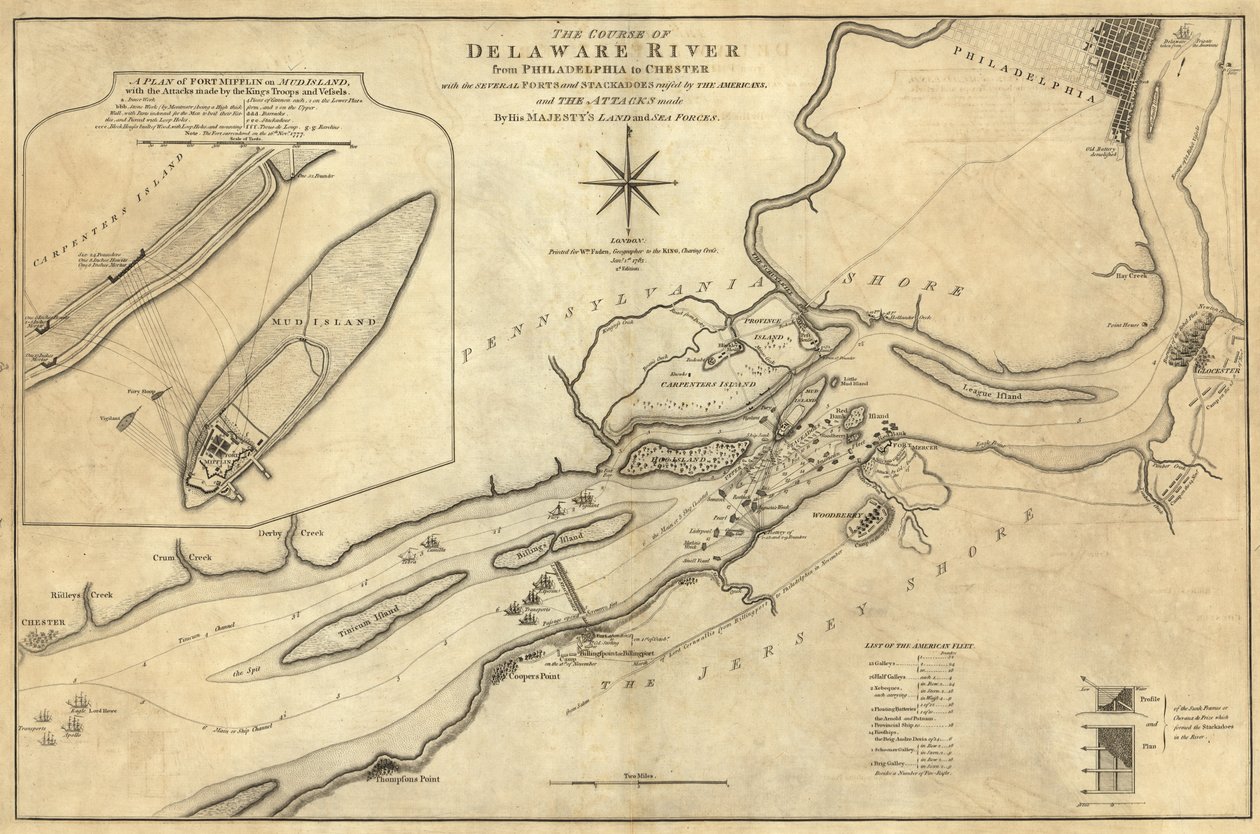 Verlauf des Delaware River von Philadelphia nach Chester von William Faden