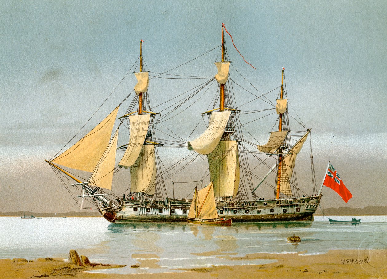 Eine 42-Kanonen-Fregatte der Royal Navy, um 1780, um 1890-1893 von William Frederick Mitchell