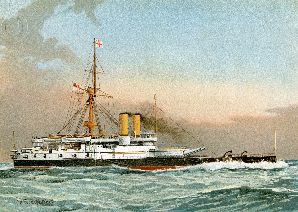 HMS Victoria, Royal Navy 1. Klasse Schlachtschiff, ca. 1890-1893 von William Frederick Mitchell