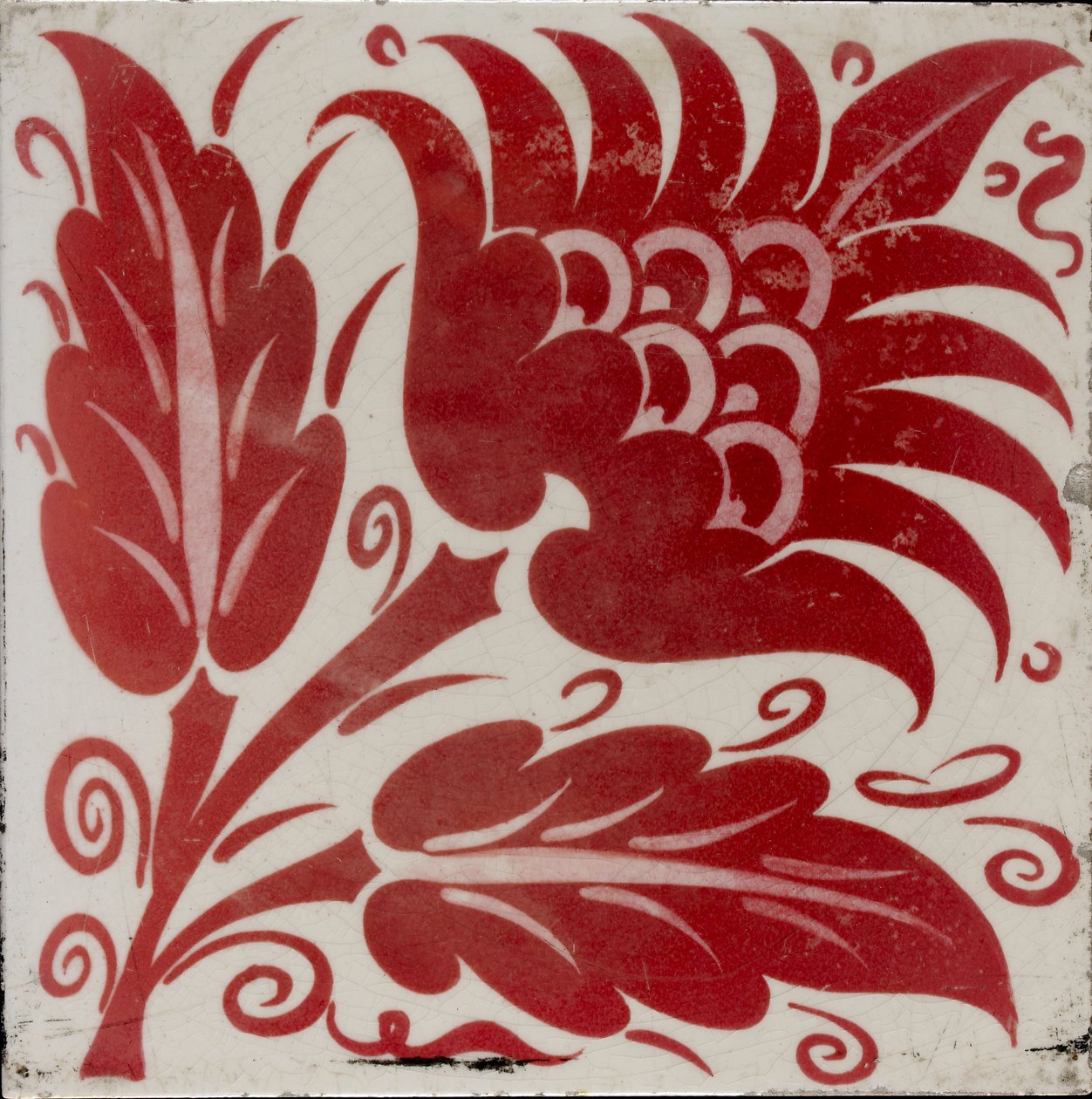 Fliese mit stilisierter Blume mit zwei Blättern und Ranken, 1882-1888 von William Frend De Morgan