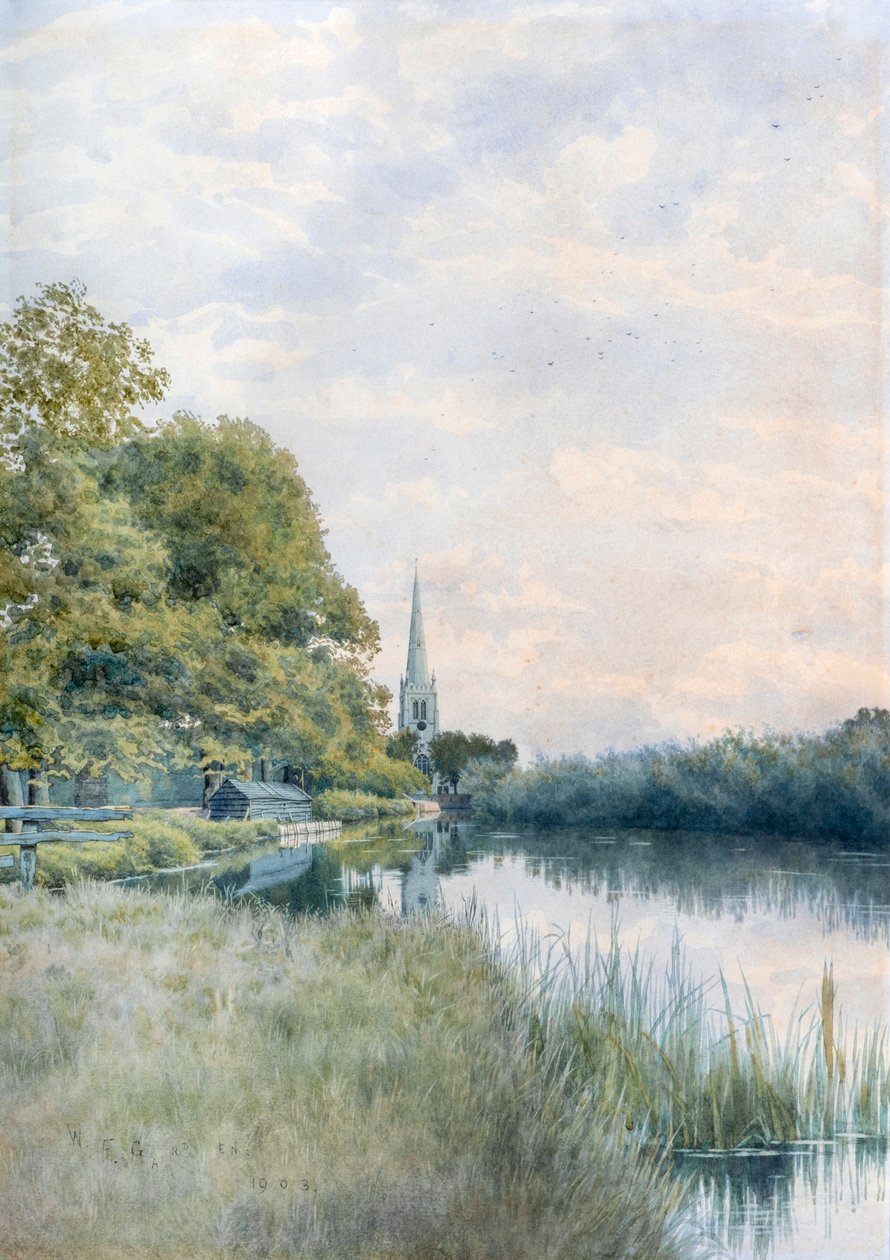 All Saints Kirche vom Treidelpfad, Hemingford Grey von William Garden Fraser