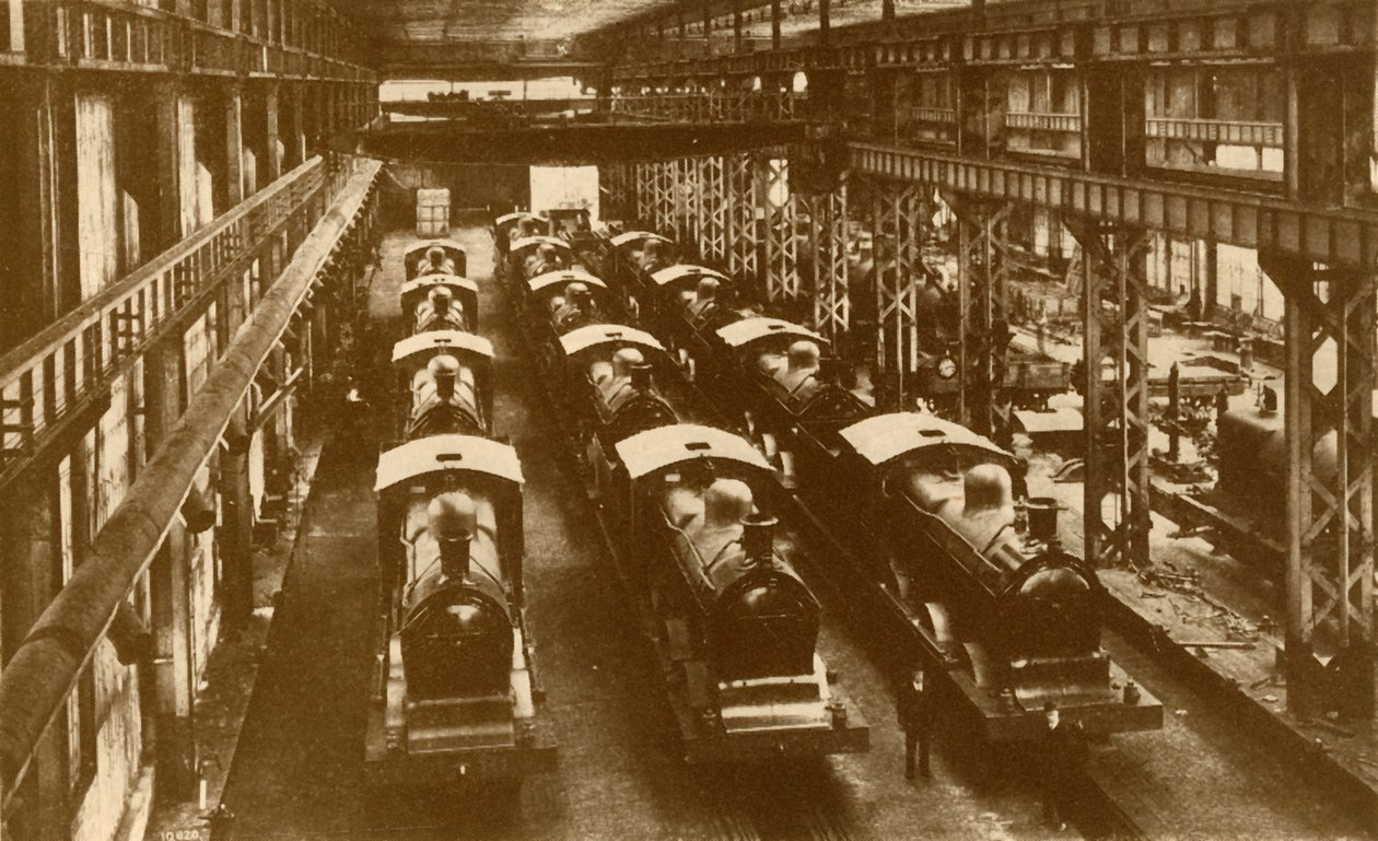 Lokomotiven bereit für den Versand ins Ausland, ca. 1930 von William George Armstrong