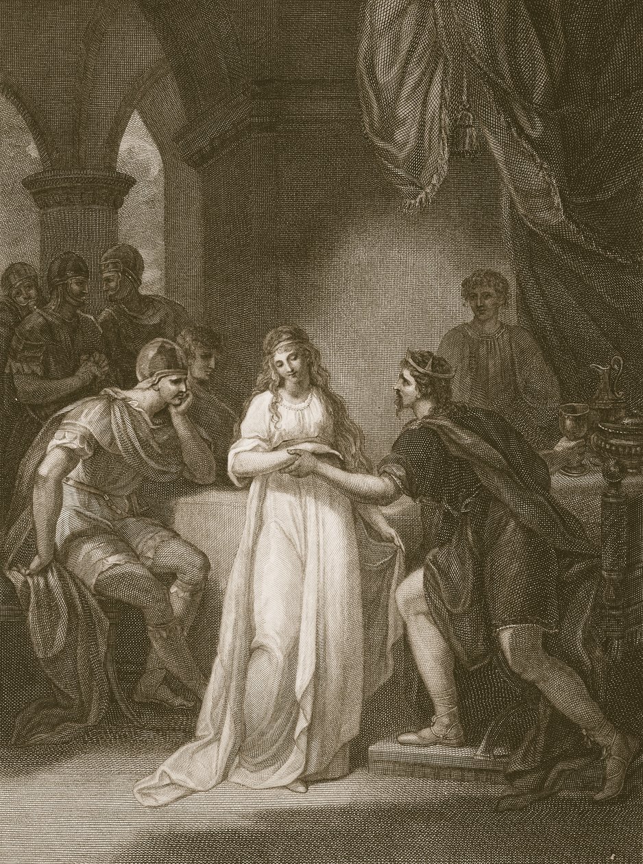 Vortigern und Rovena, graviert von Delatre, Illustration aus David Humes 