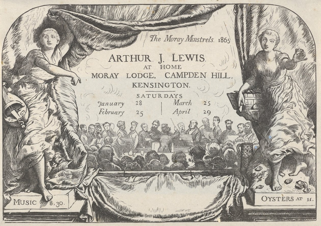 Einladungskarte der Moray Minstrels von Arthur James Lewis, 1865 von William Harcourt Hooper