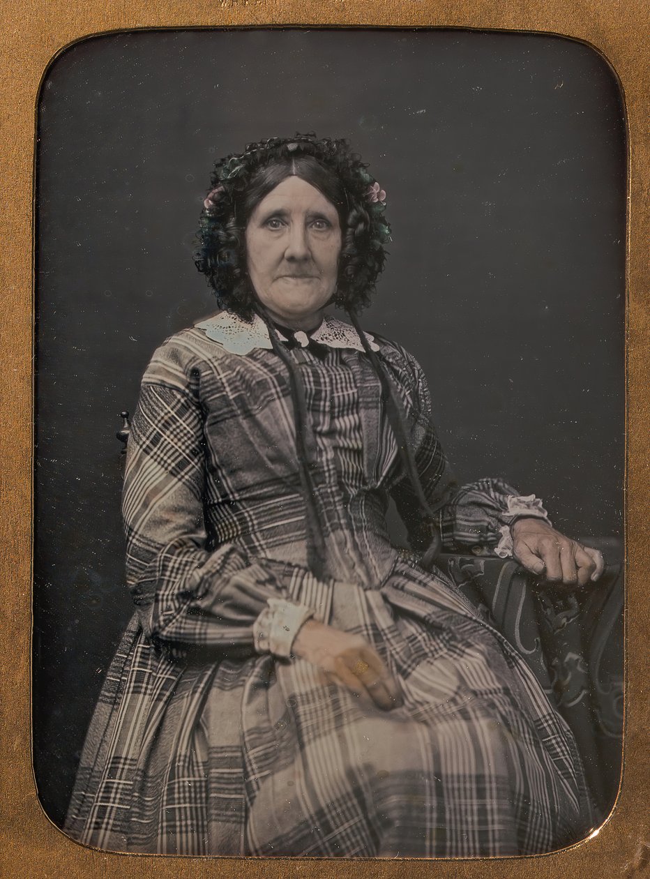 Sitzende ältere Frau mit kariertem Kleid und Haube, 1854-60 von William Hardy Kent