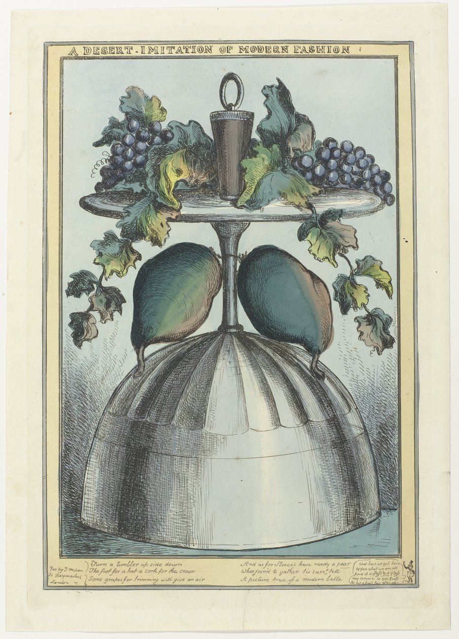 Umgekehrter Kelch mit Korken, Trauben und Ranken am Fuß und Birnen am Stiel von William Heath