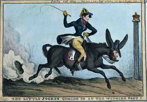 "Der kleine Jockey kommt am Ziel an!!!", ca. 1831 von William Heath