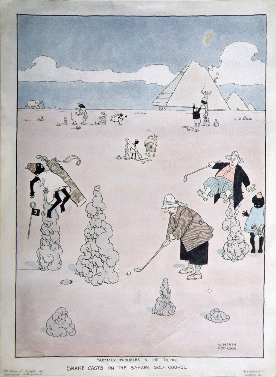 Sommerprobleme in den Tropen - Schlange auf dem Sahara-Golfplatz von William Heath Robinson
