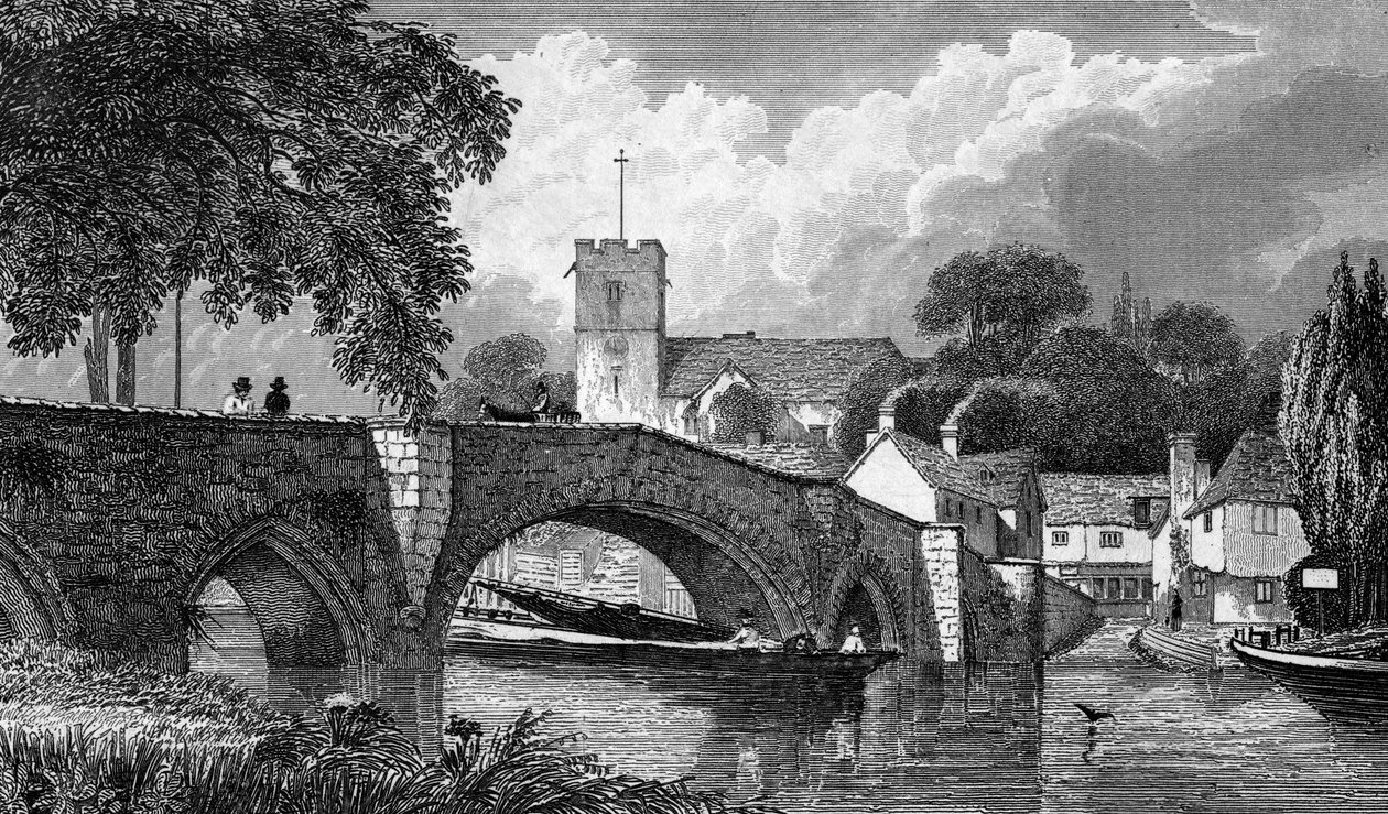 Kirche und Brücke von Aylesford, graviert von B. Winkles, veröffentlicht 1829 von William Henry Bartlett