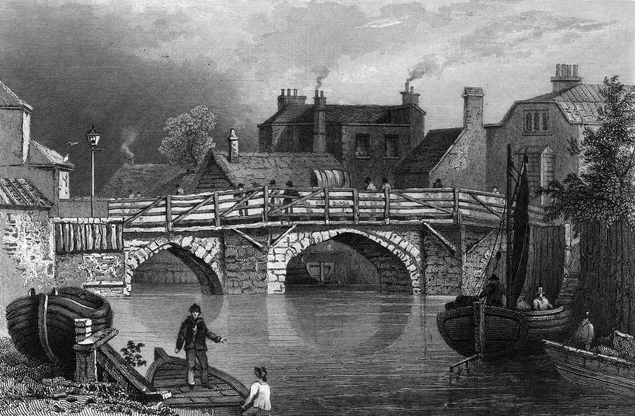 Bow Bridge, Essex, graviert von John Rogers, 1832 von William Henry Bartlett