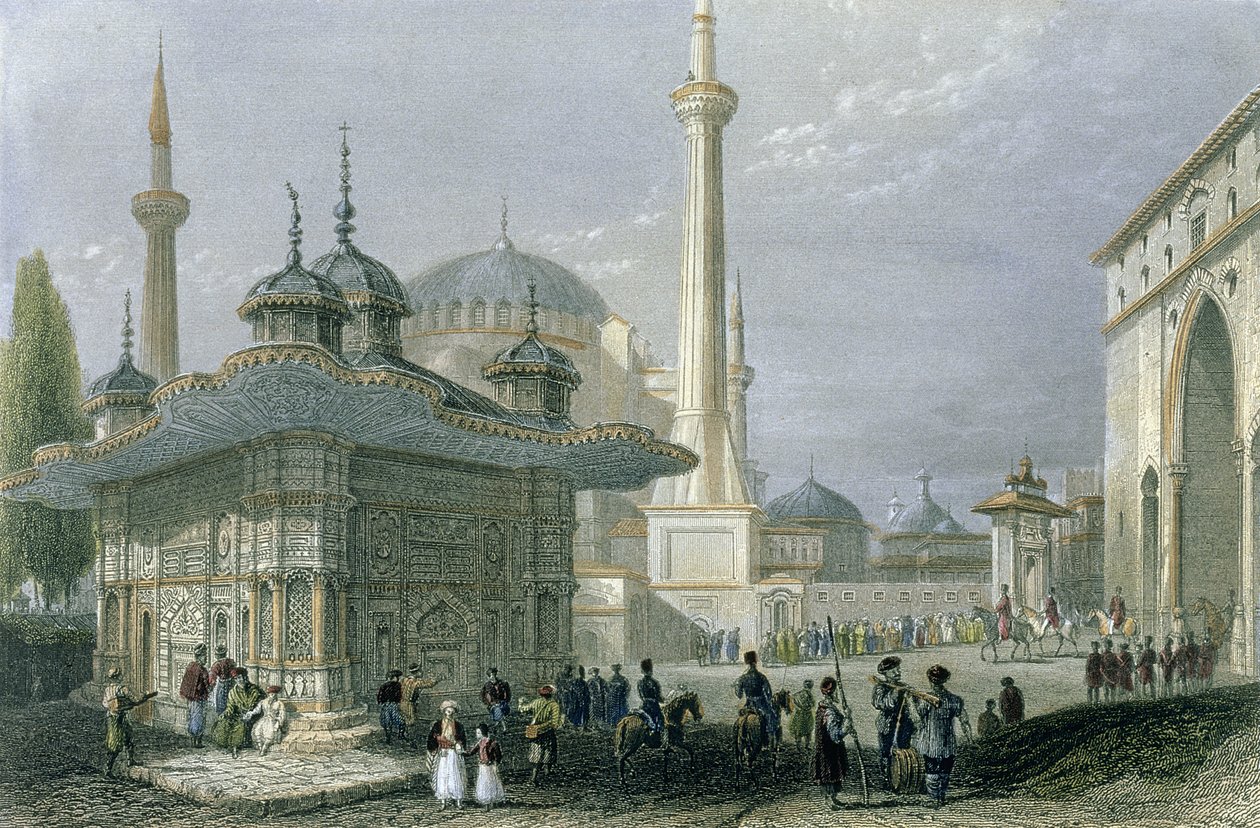 Brunnen und Platz der Hagia Sophia, Istanbul, graviert von T. Higham, ca. 1850 von William Henry Bartlett