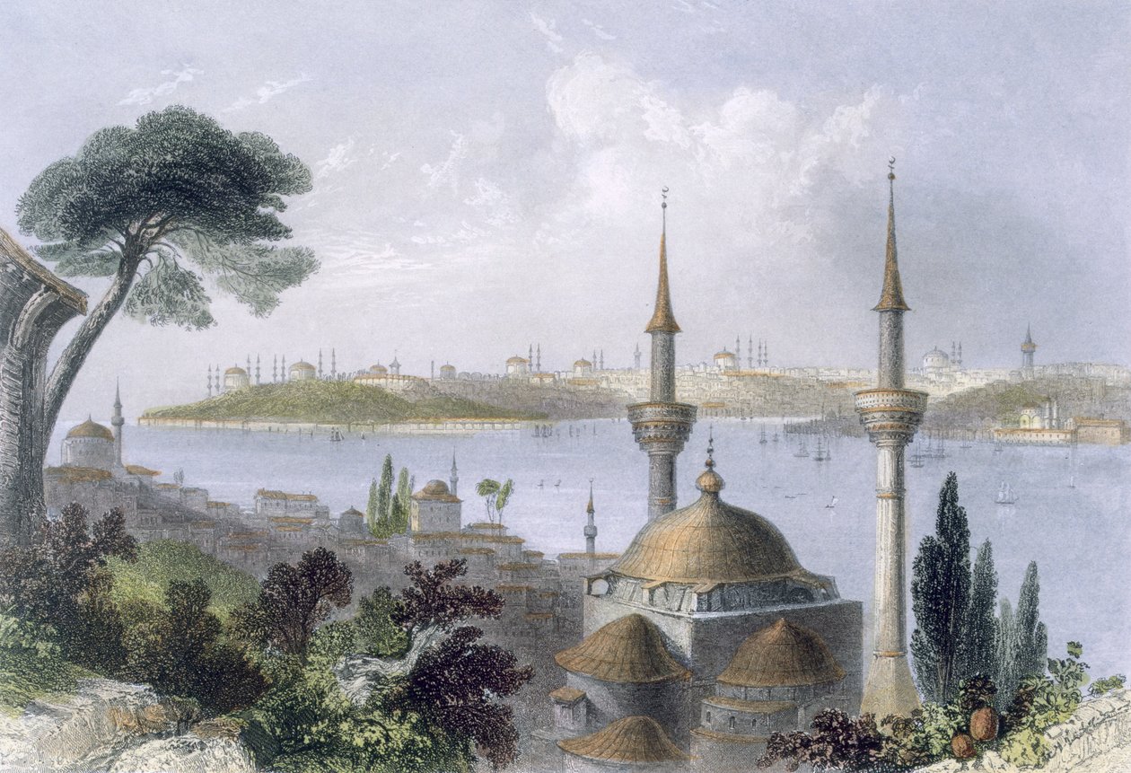 Gesamtansicht von Konstantinopel von Scutari aus, ca. 1850 (farbige Aquatinta) von William Henry Bartlett