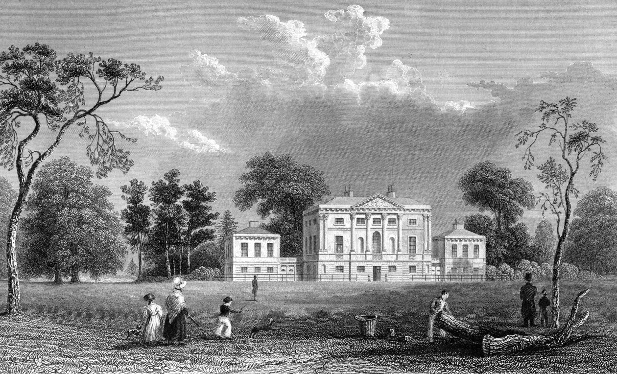 Hare Hall, Essex, graviert von E. Young, 1833 von William Henry Bartlett