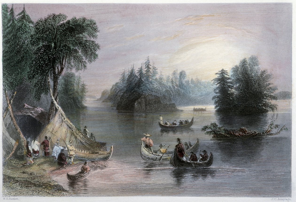 Indianer-Tipis und Kanus, Ufer des St. Laurent - in „Canadian scenery illustrated“ von W.H. Bartlett, London von William Henry Bartlett