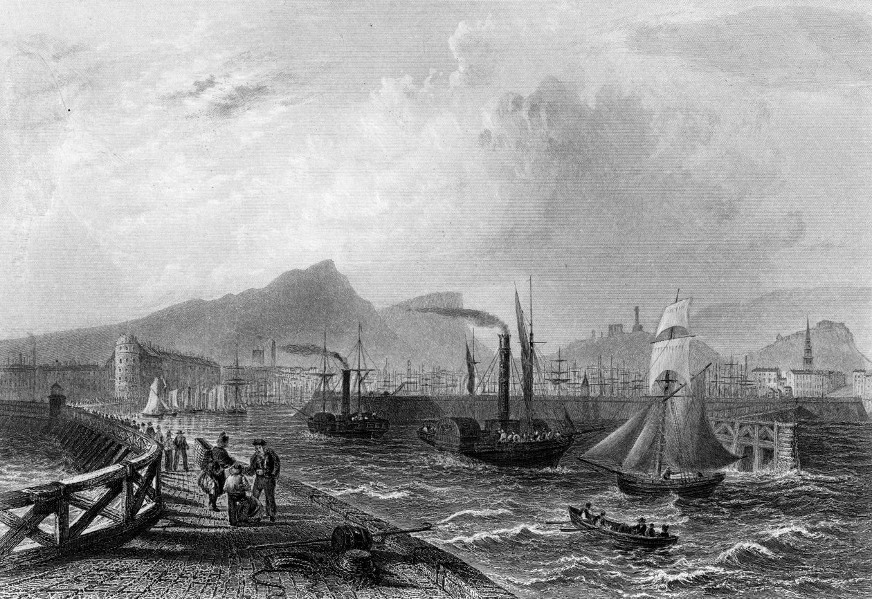 Leith Pier und Hafen, graviert von Robert Wallis, ca. 1820 von William Henry Bartlett