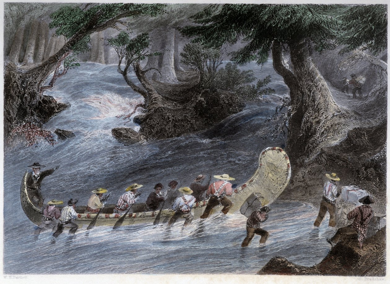 Kanu-Fahrten der Männer - in „Canadian scenery illustrated“ von Bartlett W. H. von William Henry Bartlett
