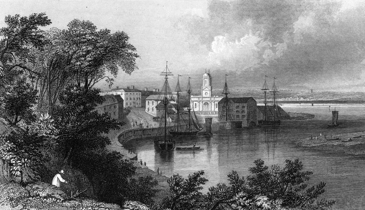Mistley Quay, nahe Harwich, Essex, graviert von John Rogers, 1832 von William Henry Bartlett