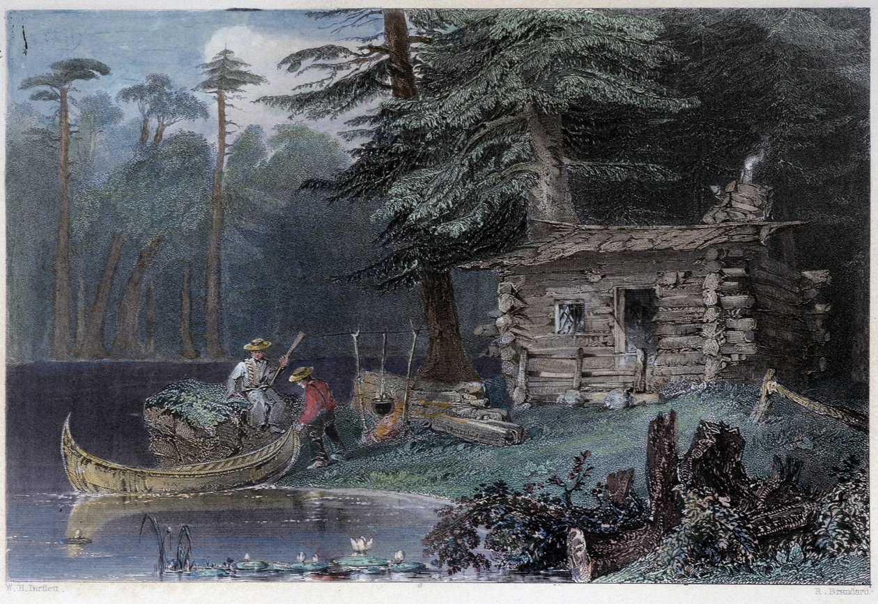 Kleines Siedlerhaus am Chaudière-See - in „Canadian scenery illustrated“ von W.H. Bartlett, London von William Henry Bartlett