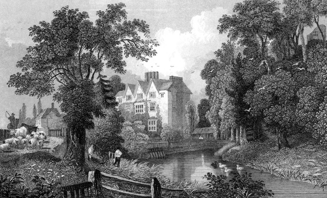 Der Wassergraben von Ongar Castle und Castle House, Essex, graviert von Henry Wallis, 1832 von William Henry Bartlett