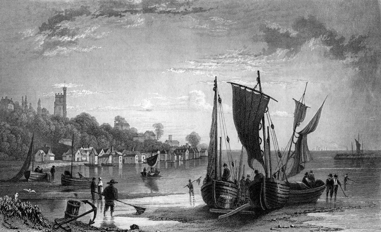 Das Dorf Leigh, in der Nähe von Southend, Essex, graviert von Charles Mottram, 1833 von William Henry Bartlett