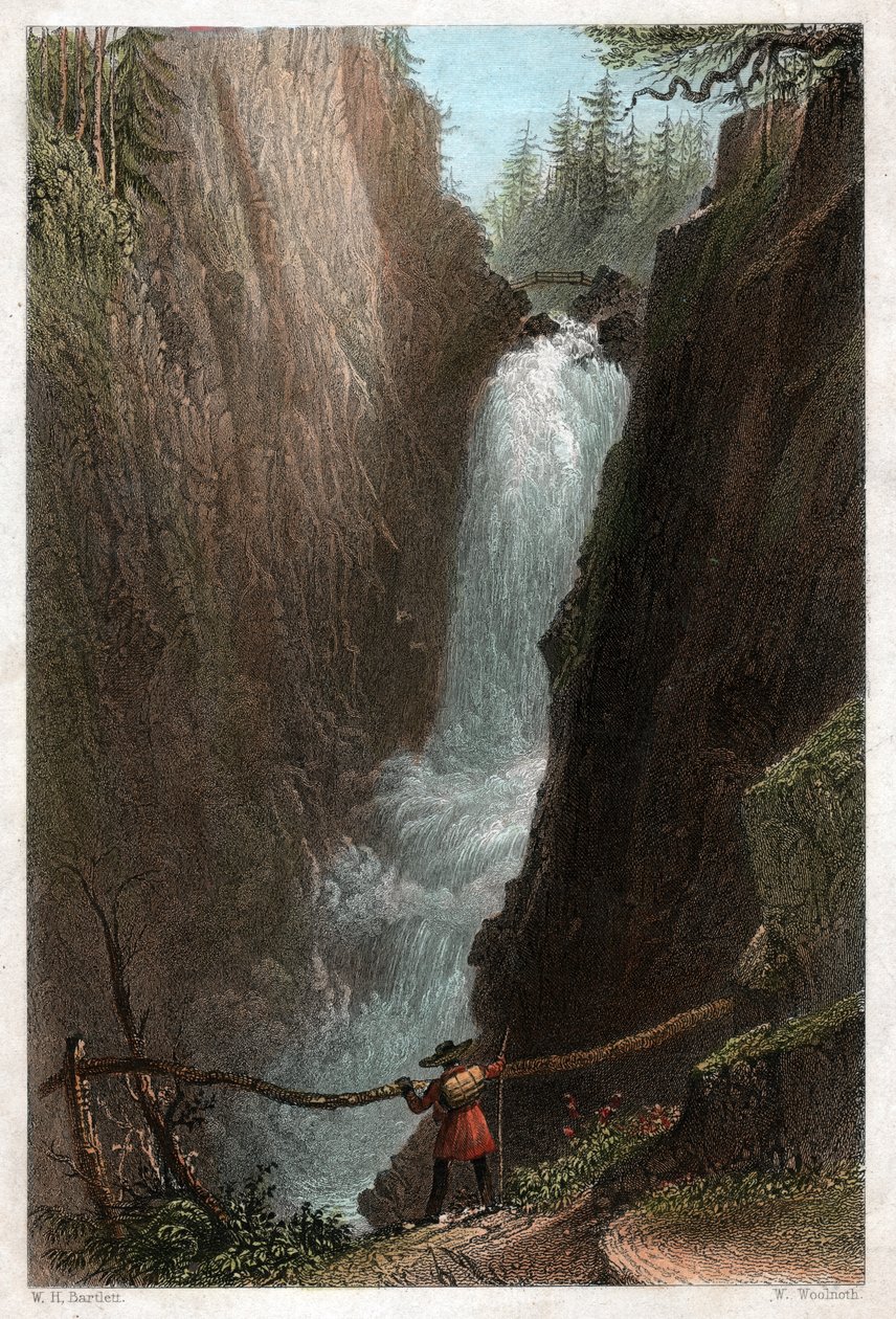 Wasserfälle der Aar im Aar-Gotthard-Massiv, Schweizer Alpen (Gravur) von William Henry Bartlett