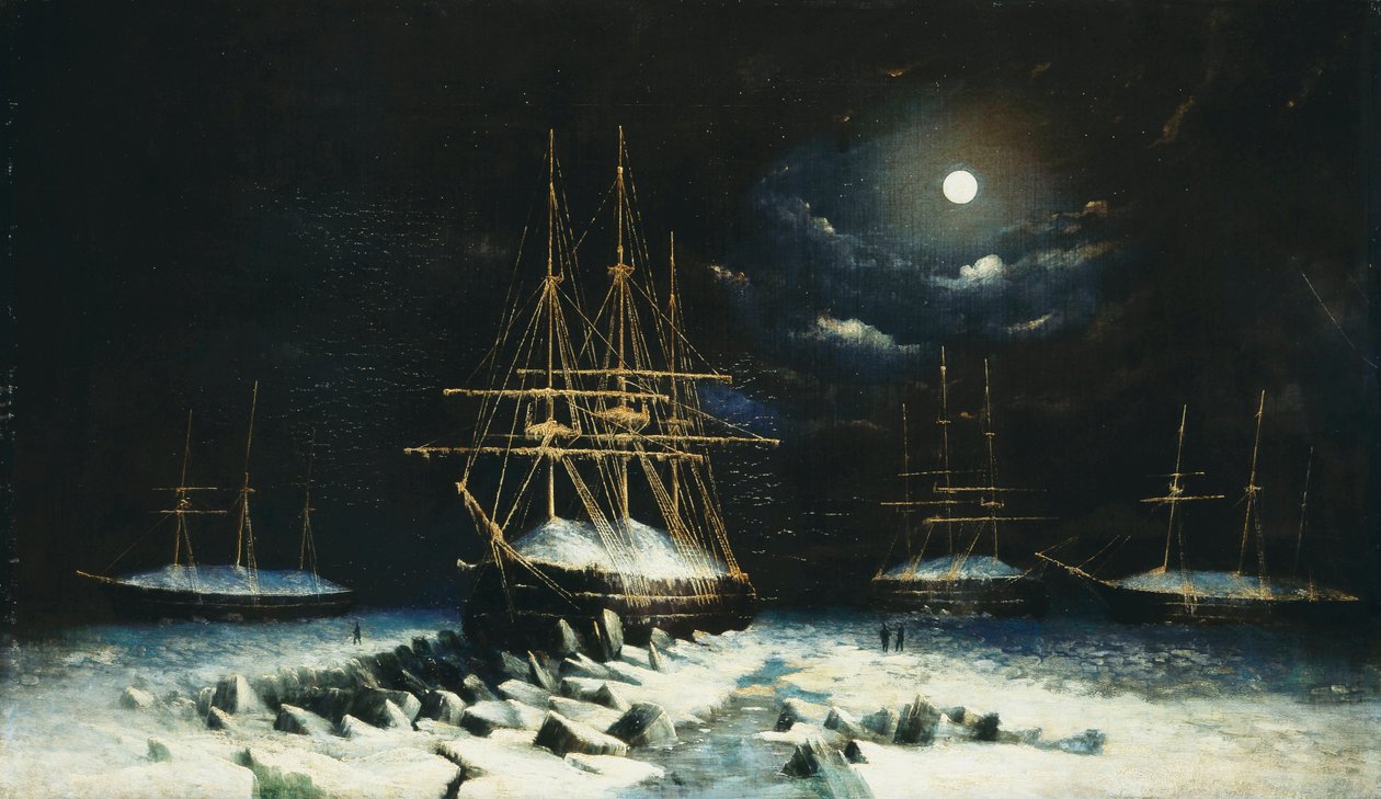 Die britische Marine-Franklin-Suchexpedition: H.M.S Resolute, Assistance, Intrepid und Pioneer überwintern in der Arktis von William Henry Browne