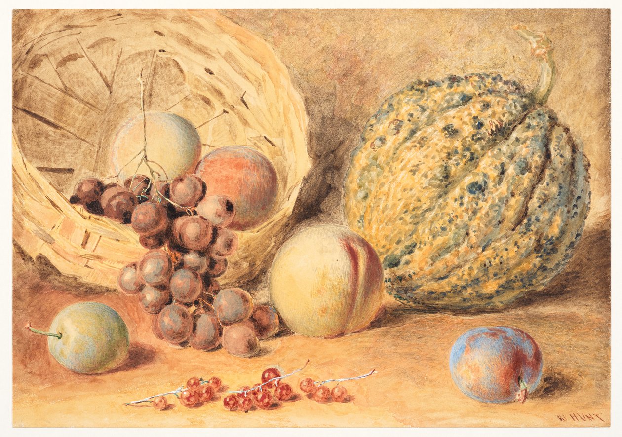 Korb mit Melone, Pfirsichen, Trauben & Pflaumen, ca. 1804 von William Henry Hunt