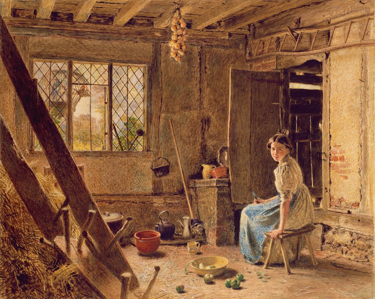 Das Mädchen und die Elster, ein Cottage-Interieur in Shillington, Bedfordshire, 1834 von William Henry Hunt