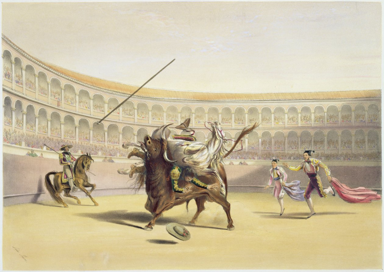 Der Stier wirft den Picador und das Pferd, 1865 von William Henry Lake Price
